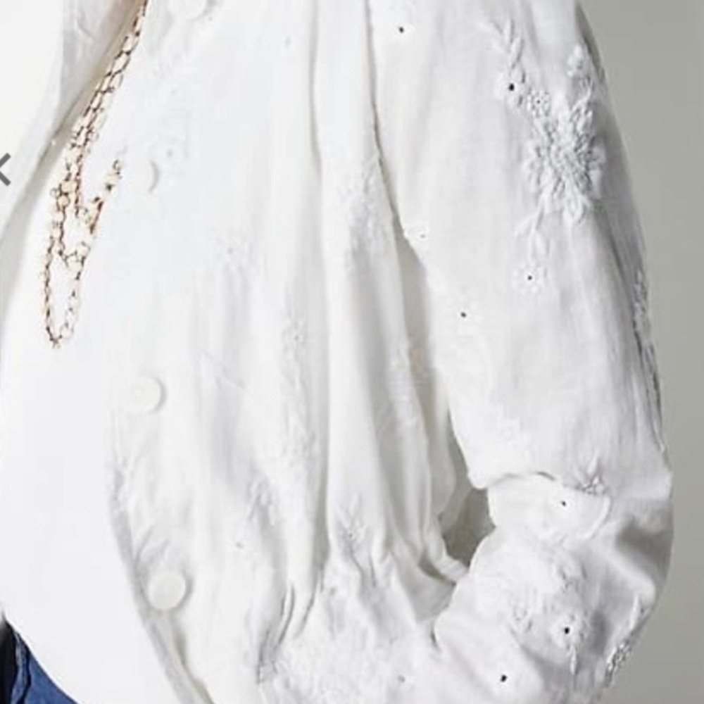 J. Jill white linen and cotton blend embroidered long sleeve jacket - Picture 2 of 16